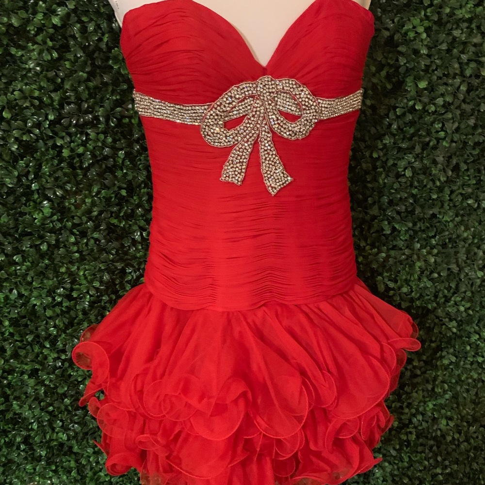 Red Sherri Hill short Bow cocktail dress